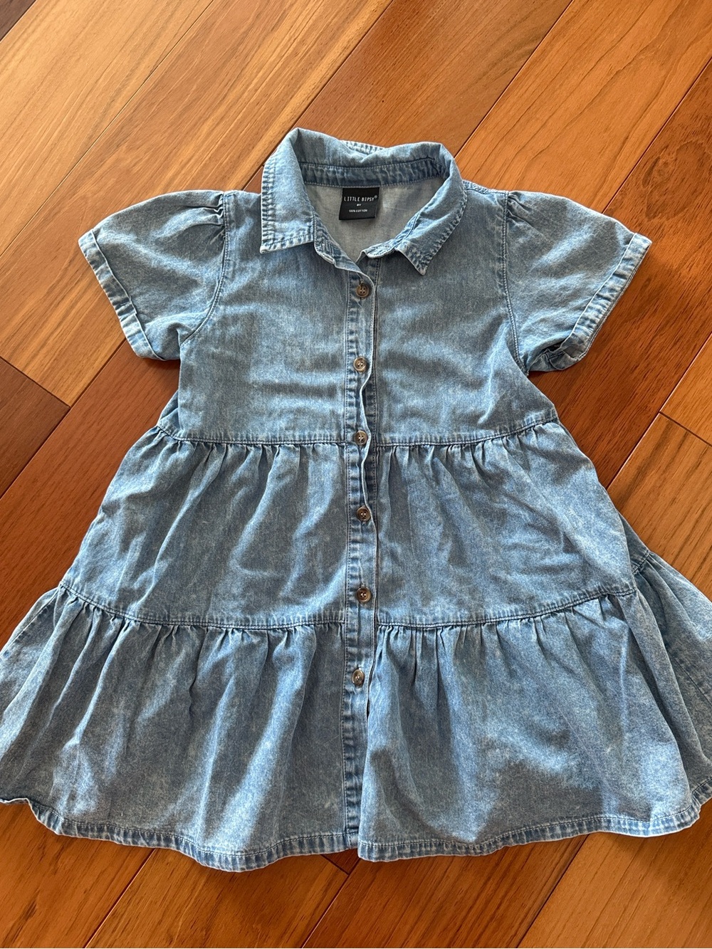 Little Bipsy Light Blue Denim Button-Front Tiered Dress